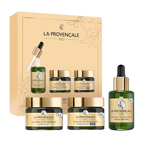 La Provençale - Coffret Cadeau Femme Noël Or de Jouvence - Pour Peaux Matures - 3 Produits - Sérum Anti-Âge, Crème Redensifiante, Baume Nuit - Edition Limitée - Coffret cadeau