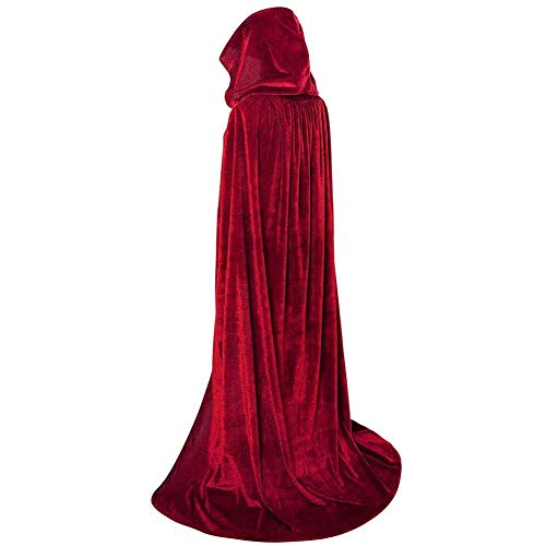 MAKFORT Halloween Cape à Capuche Vampire Cape Unisexe Costume Halloween Velours Cape De Luxe Manteau pour la fête d'halloween - XL - vin