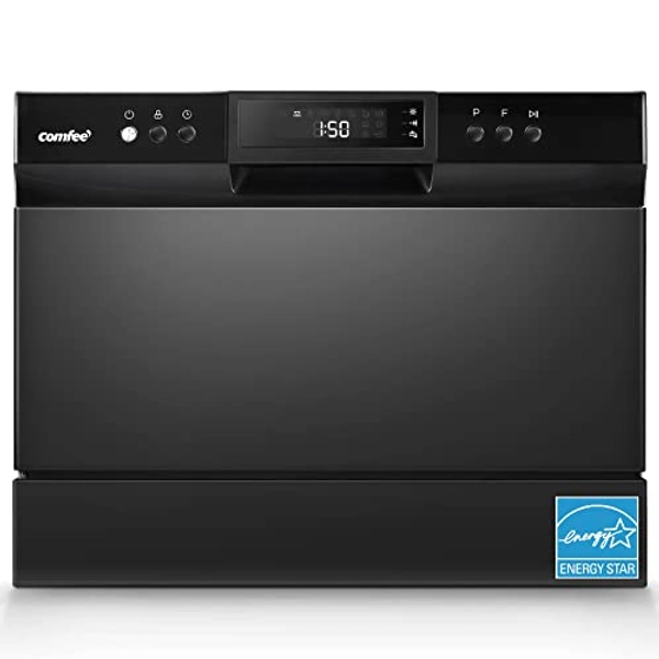 COMFEE’ Countertop Dishwasher, Energy Star Portable Dishwasher, 6 Place Settings & 8 Washing Programs, Speed, Baby-Care, ECO& Glass, Dish Washer for Dorm, RV& Apartment, Black