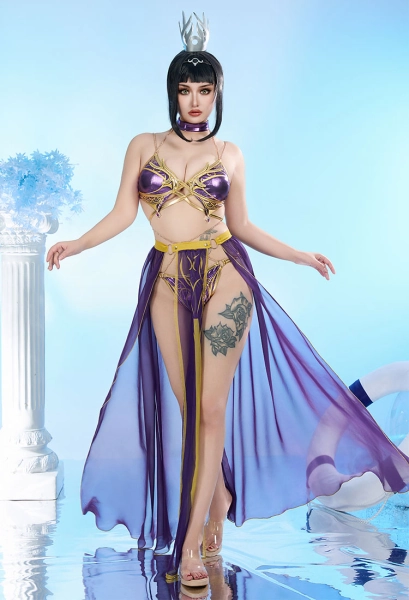 Shadowheart Derivative Bikini Set Swimsuit Halter Top and Panty Two-Piece Bathing Suit with Chiffon Wrap Skirt