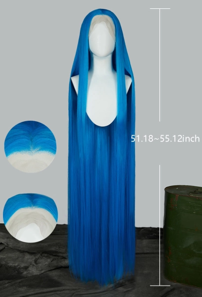 Arcane 2 LOL Jinx Cosplay Wig 140cm Full Front Lace Hand Tied Wig Blue Long Straight Wig