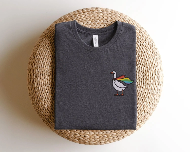 Embroidered Rainbow Goose Shirt, Embroidered LGBTQ Shirt, Embroidered Pride Shirt, Gay Shirt, Transgender Shirt, Human Rights Shirt, LGBTQ+