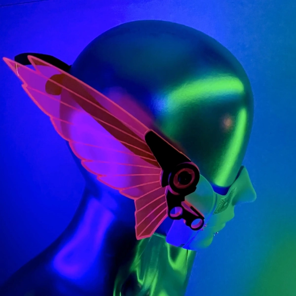 Cyberpunk Mecha Mask/Half Face Mask with Fluorescent Neon Pink Mecha Wings/Glows in Blacklight!