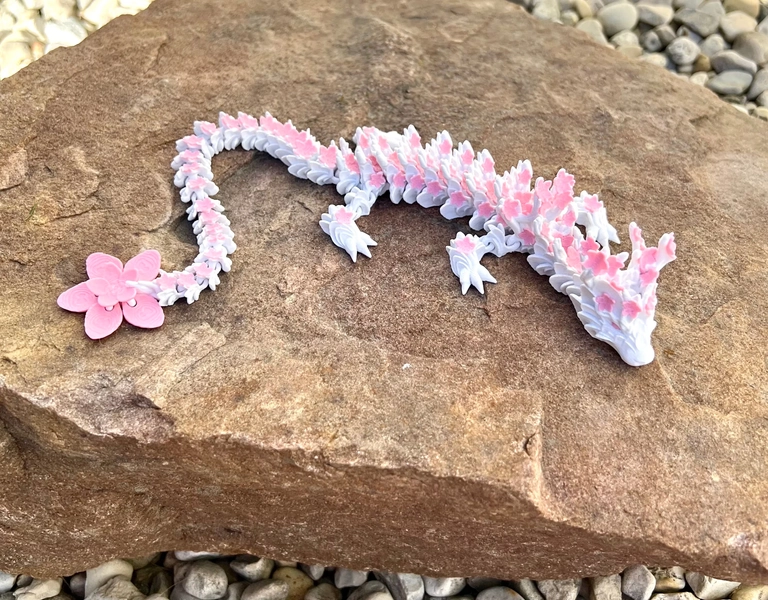 Cherry Blossom Articulated Dragon 14” Long White and Pink Sensory Fidget Toy ADHD CinderWing