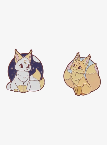 Sun & Moon Fox Enamel Pin Set By Naomi Lord Art