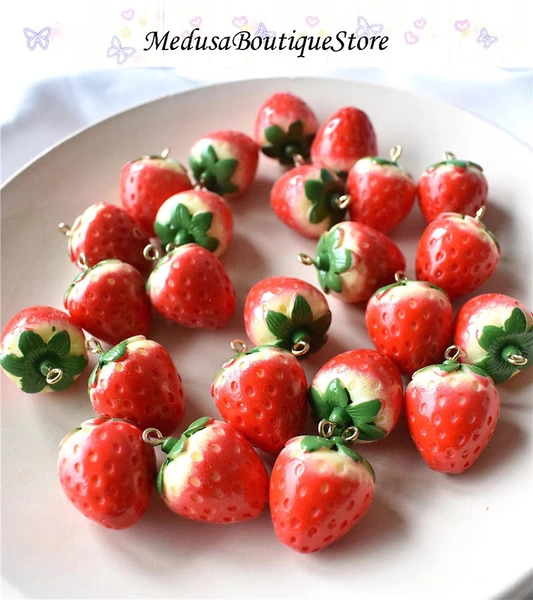 10pcs Cute Strawberry Charms, Strawberry Pendant, Resin Fruit Charms Pendant, DIY Bracelet Necklace Earring Jewelry Findings Craft Handmade