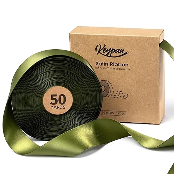 Keypan Moss Green Satin Ribbon 1-1/2 Inch x 50 Yards Double-Faced for Gift Wrapping Crafts Flower Bouquet Invitations Holiday Decorating