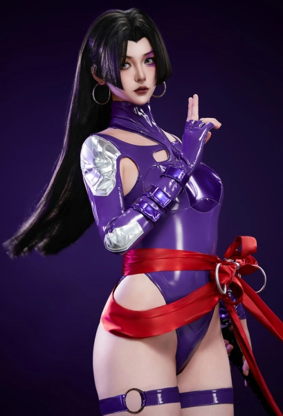 Rival Game Cosplay Costume Ninja Girl Purple Skin Bodysuit with Stocking Belt Premium Ver