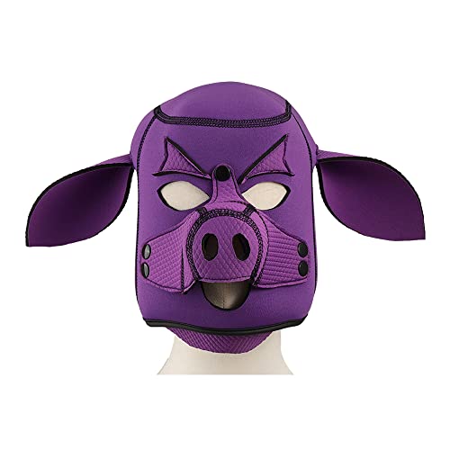 QUYUWOWO Piggy Mask Full Head Mask Neoprene Animal Head Mask Costume Pig Head Masks - Purple