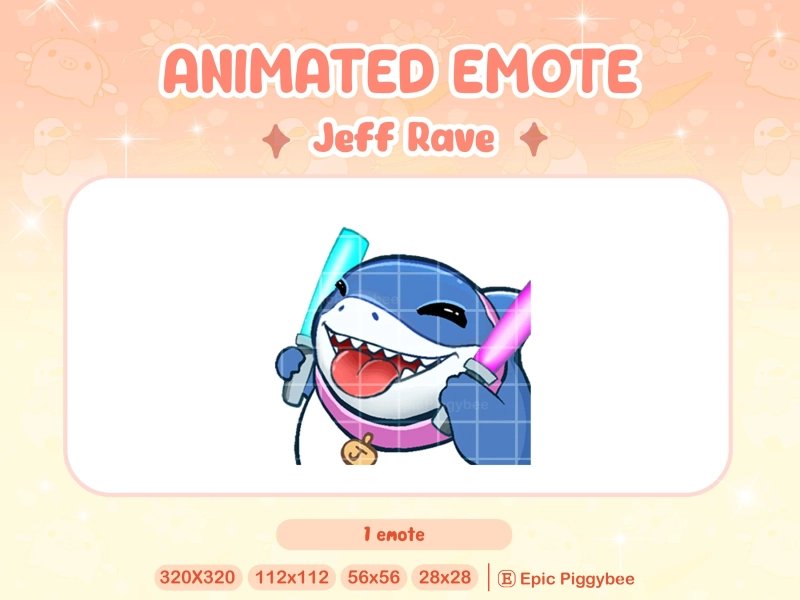 Jeff the Shark Rave Animated Emote for Twitch Discord | Jeff Emote | Cute Kawaii Shark Stream Rival Party Dance Meme Funny Stream Alert Fish