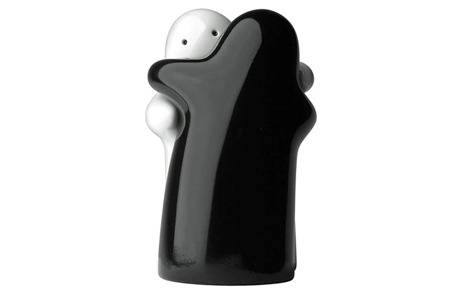 Salt and Pepper Shakers Cute Decorative Novelty Hugging Shakers Couple Set Black and White Modern and Vintage Hug Design Easy to Refill and Dispenser Shaker Set