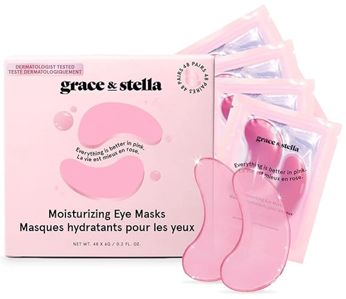 grace & stella Award Winning Under Eye Mask - Reduce Dark Circles, Puffy Eyes, Undereye Bags, Wrinkles - Gel Under Eye Patches, Vegan Cruelty-Free Self Care by grace and stella (48 Pairs, Pink)