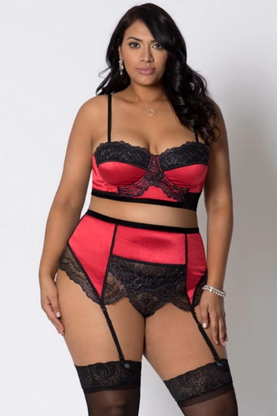 Plus Size Red & Black Provence Lingerie Bra Set