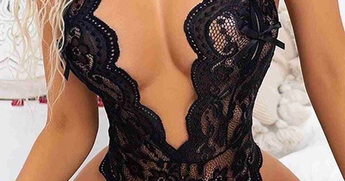 Merry See Sexy ολόσωμο εσώρουχο κορμάκι από δαντέλα με strass καρδιά Μαύρο