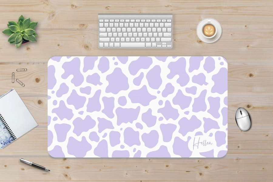 Purple Cow Pattern Desk Pad, Personalized Desk Mat, Cow Print Desk Mat, Mouse, Cute Desk Pad, Aesthetic Desk décor, Office Desk Accessory