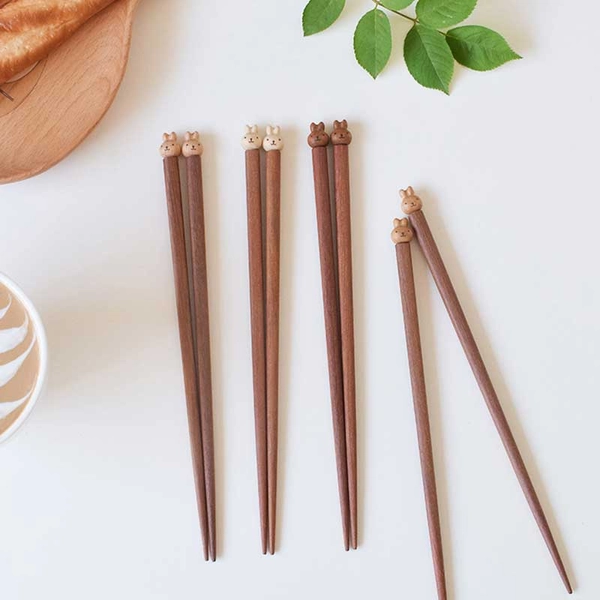Bunny Chopsticks Wood Chopstick Set Wooden Crafts Gift Housewarming Rabbit Tableware