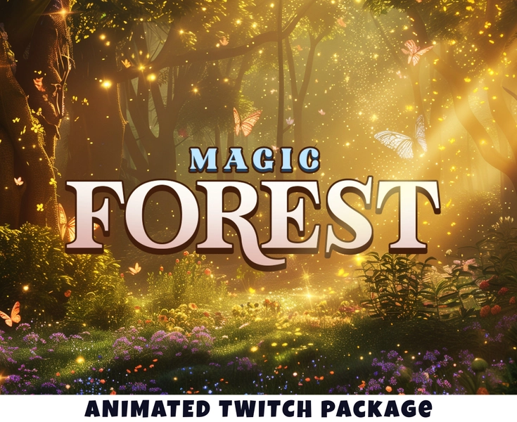 MAGIC FOREST Twitch stream package - Overlays, Badges, Screens and more! Enchanted beautifull forest - ANIMATED - Instant download
