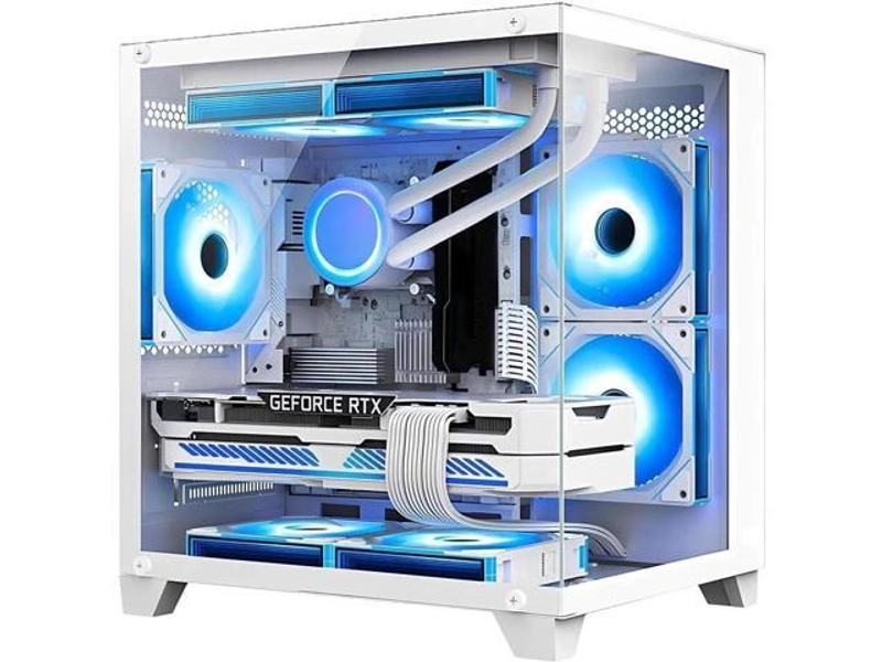 Hoengager Gaming PC AMD Ryzen 7 5700X 8-Core 3.4 GHz, RTX 5060 8GB, 16GB DDR4 RAM 3200MHz,1TB PCIe +1TB SATA SSD, WIFI&Bluetooth Windows 11 Pro-White