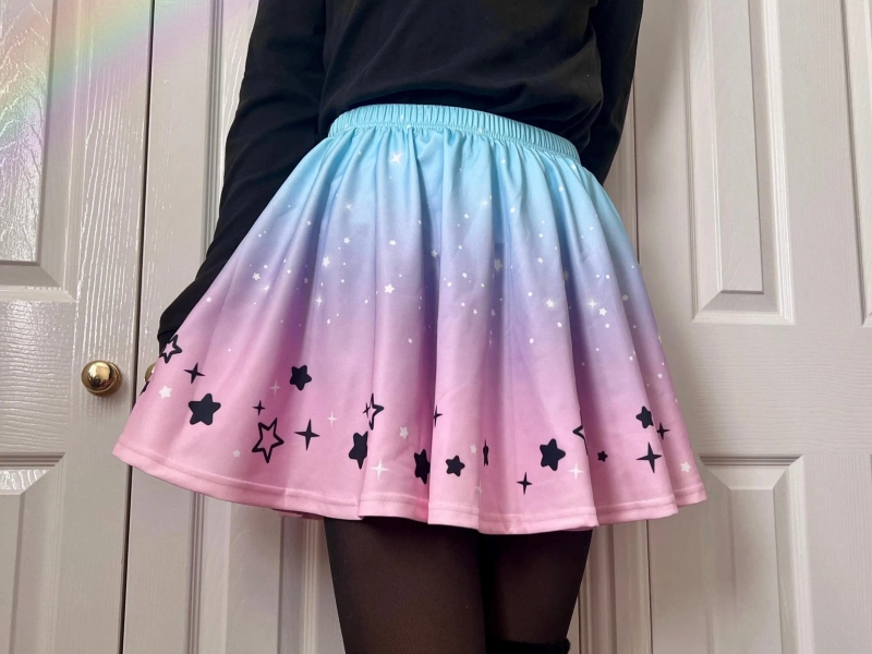 Starry Pastel Goth Skirt Celestial Fairy Kei Flare Skirt Cute Yami Kawaii Harajuku Stars Skirt Alt Aesthetic J Fashion Alternative Clothing