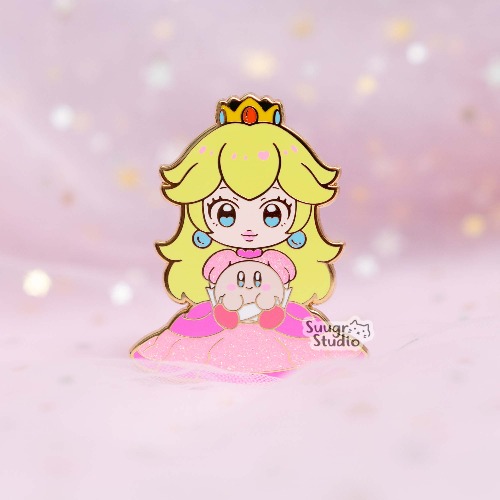 Princess x Poyo (Peach) Hard Enamel Pin - [A Grade] / Simple Rubber Back