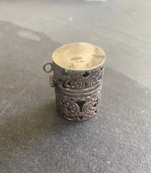Antique Repousse Sterling Thimble Case from Chatelaine