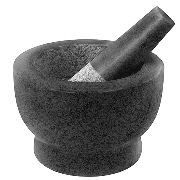 ChefSofi Mortar and Pestle Set - Black Polished Exterior - 6 inch - 2 Cup Capacity