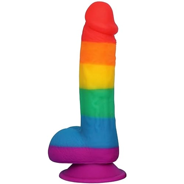 Realistic Dildo for Adult Sex Toys Liquid Silicone Material Strong Suction Cup Hands-Free Play 2 Balls(Rainbow)