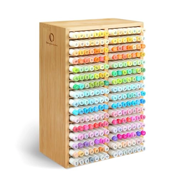 Ohuhu Bamboo Marker Organizer, Desktop Storage Hold 224 Markers for Honolulu Oahu Series of Ohuhu Markers, Pens Pencils Stationary Organizer Holder with 32 Compartments for Classroom Office Decor