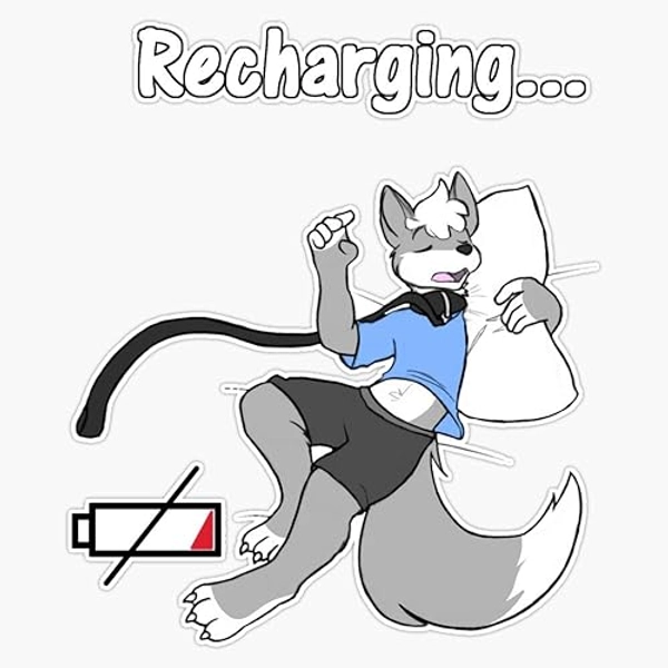 Sleepy Furry Wolf Snoozing and Recharging Vinyl Waterproof Sticker Decal Car Laptop Wall Window Bumper Sticker 5"