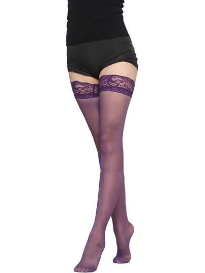 1pair Ladies Sexy Purple Lace Patchwork Over The Knee Socks Thigh High Stockings