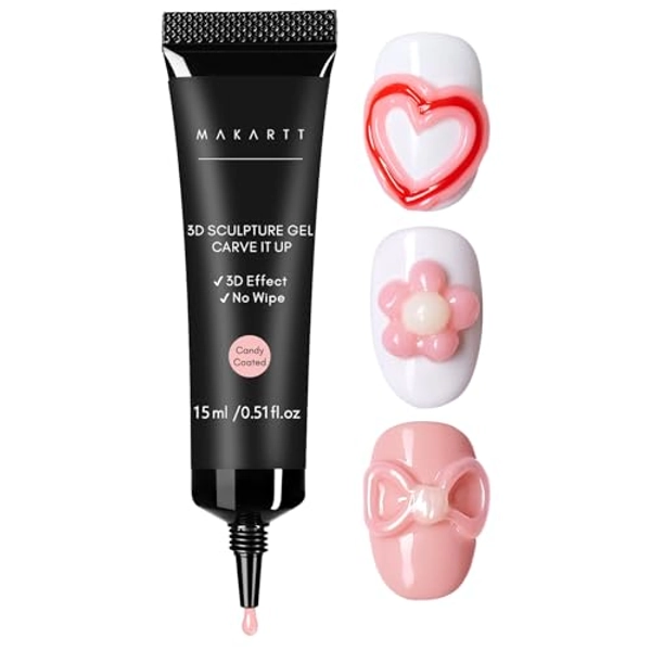 Makartt 3D Nail Gel, 15g Sculpting Gel Nail Art Glue for Valentine's Day Nail Art Designs DIY Nail Craving 3D Gel Nail Art Polish Painting Drawing Nail molding Gel Nail Decoration Charms Candy Coated