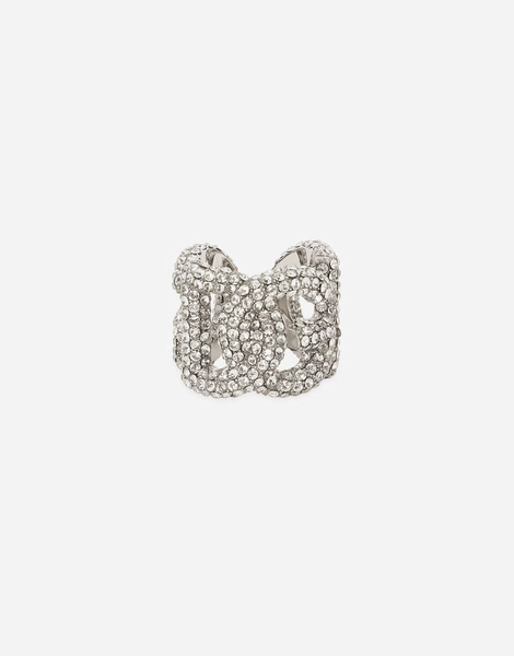 Rhinestone ring with DG logo in Silver for Women | Dolce&Gabbana® US