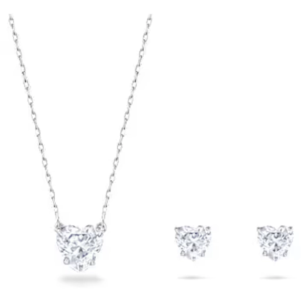 Attract set, Heart, White, Rhodium plated