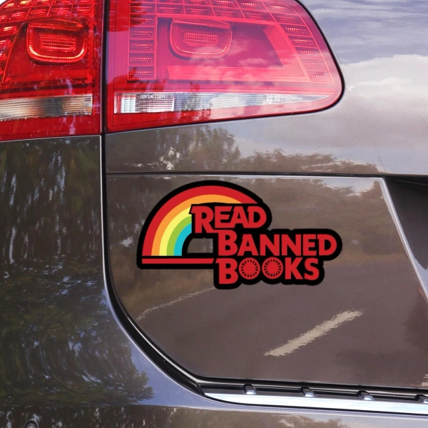 Read Banned books Car Bumper Sticker | Rainbow Design | Bans off our books | Bumper sticker | Banned books bumper sticker | Waterproof Decal