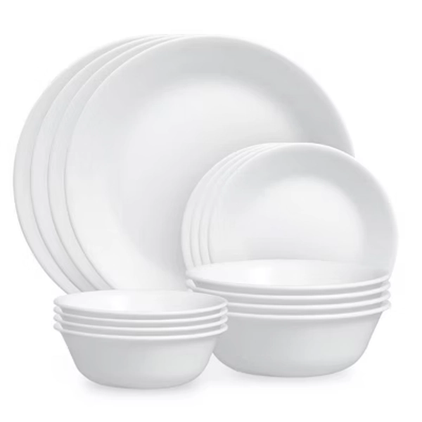 Corelle 16pc Winter Frost White Dinnerware Set: Microwave & Dishwasher Safe, Service for 4, Includes Plates & Bowls