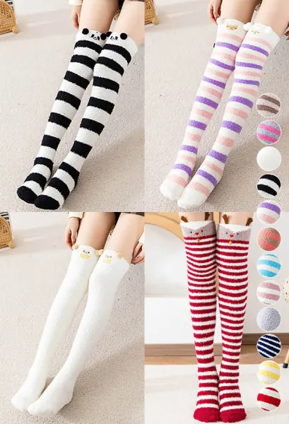 Accessoire de Lingerie Sexy Chaussette Motif Rayures Animal Kawaii Bas 3 Paires