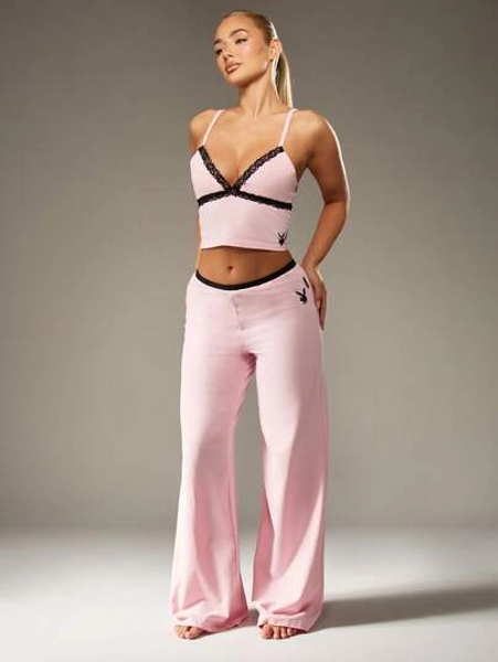 Missguided x Playboy Cropped Pajama Set With Lace