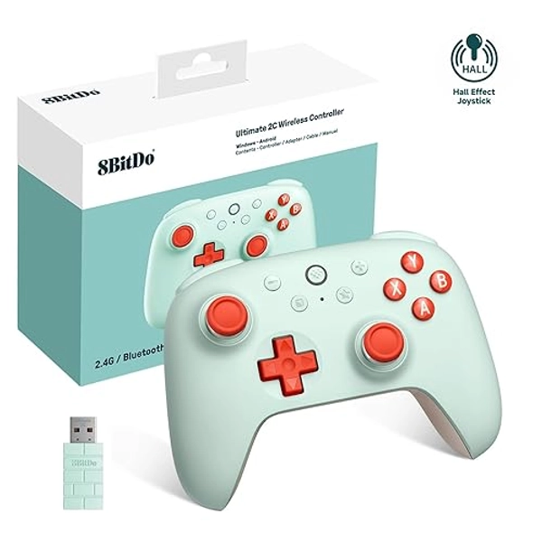 8bitdo Ultimate 2C Wireless Controller für Windows-PC und Android, mit 1000 Hz Abfragerate, Hall-Effekt-Joysticks und Hall-Triggern und Neu Belegbaren L4/R4-Stoßfängern, Turbofunktion (Hellgrün) - Hellgrün