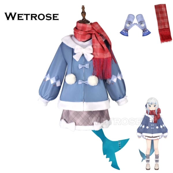 [Wetrose] en Stock Gawr Gura Cosplay Costume hiver SnowShark 2025 nouvelle tenue peau écharpe manteau Hololive EN Halloween noël