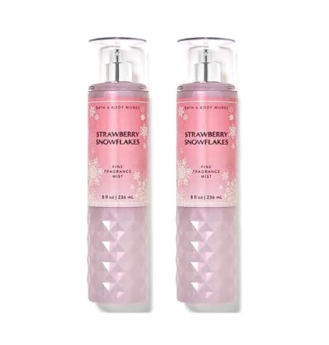 Bath & Body Works Strawberry Snowflakes Fine Fragrance Body Mist Gift Set 8 oz Pack Lot of 2 (Strawberry Snowflakes) - Strawberry Snowflakes