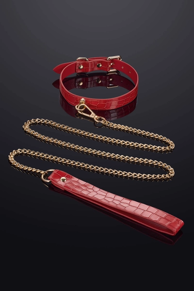 Regalia Leather Collar Choker and Leash Set Red