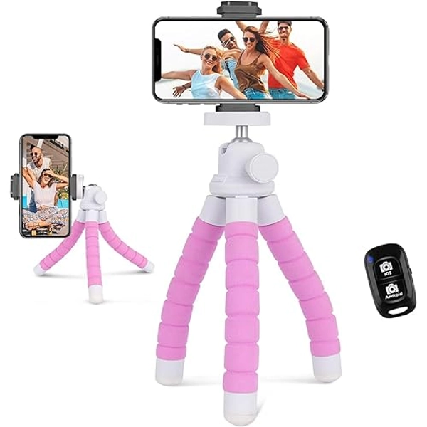 Eicaus Portable and Flexible Phone Tripod Stand for Cellphones, Compact Mini Tripod with Remote for Video Recording, Vlogging and Travel Photography(Pink)