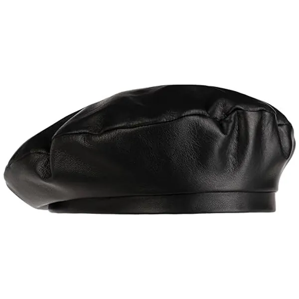 Lierys Classic Leather Women´s Beret Women - Made in Italy Basque with Lining Summer Spring-Summer - 7-7 1/8 - black