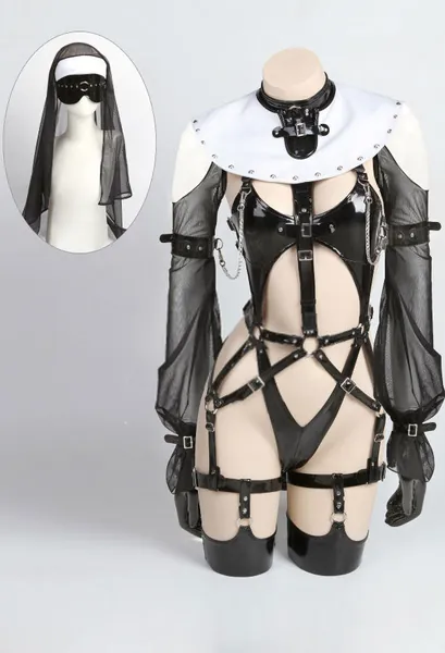 Soul Snatch | "Well Disciplined" Nun Harness - Dark Sin (Mesh) / S(74cm Stockings)