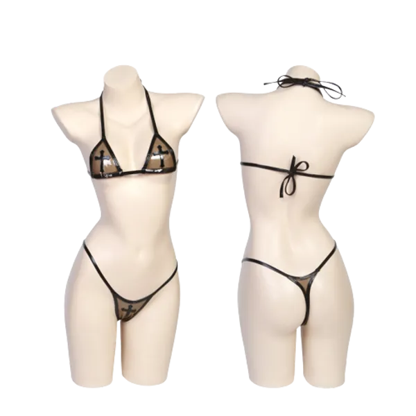 Soul Snatch | Parts: "See it Through" Transparent Bikini - Oily + Black Edge + Black Cross / One Size