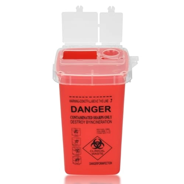 Sharp Container, ATOMUS 1L Tattoo Plastic Sharp Container Tattoo Disposal Needle Waste Box Safe Lock Container Tattoo Supplies (1PC, Red)