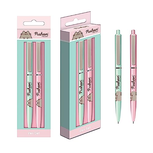 Pusheen Set of 2 Ballpoint Pens (Botanical Design) Pusheen Pen Set- Official Merchandise