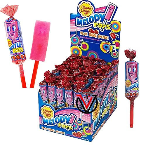 VIMIX Chupa Chups Melody Pops Strawberry Flavour Lollipops 15g (48 Lollipops (Full Box)) - 48 Lollipops (Full Box)