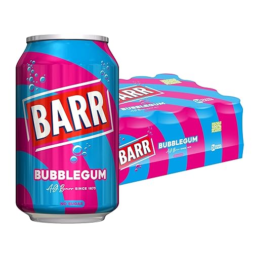 BARR since 1875, 24 Pack Blue Bubblegum Zero No Sugar Flavoured Fizzy Drink "Fizzingly Fun" - 24 x 330ml Cans - Bubblegum - No Sugar - 330ml - 24 Cans