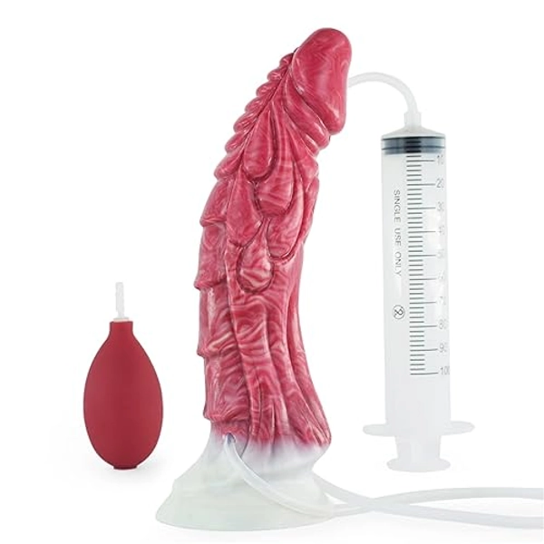 +7sueflly 9.05'' Liquid Silicone Dildo Squirting Dildo, Realistic Animal Ejaculating Dildo with Strong Suction Cup, Monster Dildo Anal Dildo Sex Toy, Women Dildo Adult Sex Toy, Red